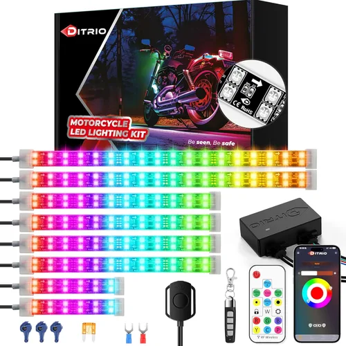 8 piezas de luces LED de doble fila para motocicleta con señal de giro y freno, kits de luces de resplandor con control remoto DITRIO APP/RF, zona