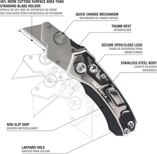 Vista 2 de Olympia Tools Cuchillo utilitario de acero inoxidable Turbofold 33-125