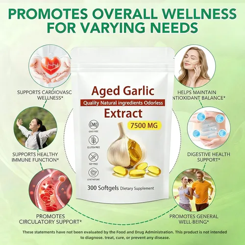 Vista 2 de Extracto de ajo añejo, 7500 mg sin olor, cápsulas de extracto de ajo orgánico Suplementos antioxidantes para el corazón e inmune, vegetariano