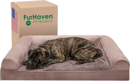 Vista 37 de Furhaven - Cama ortopédica para perros, estilo sofá, acolchada, con funda extraíble y lavable, marrón tostado, tamaño jumbo (XL)