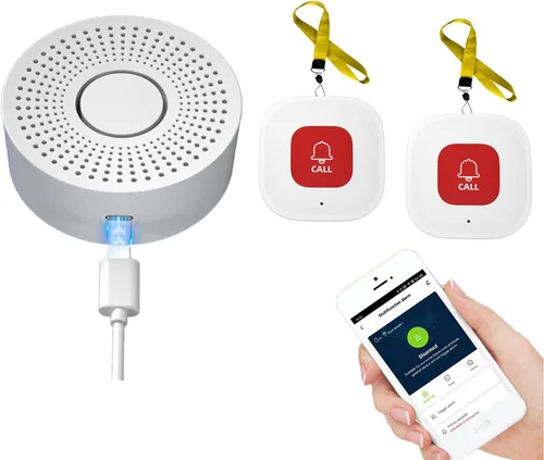 Vista 9 de Buscapersonas con WiFi para cuidadores, botón de llamada, alarma inalámbrica para enfermeras, campana de llamada, localizador de alerta