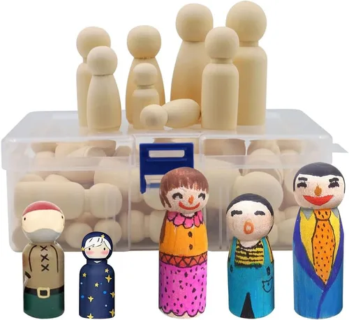 Vista 7 de Abnaok Paquete de 50 muñecas de madera sin terminar, personas de clavijas, cuerpos de muñeca, figuras de madera, muñeca decorativa para niños