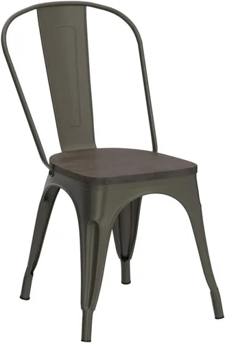 Vista 4 de Yaheetech Juego de 4 sillas de comedor de metal, sillas de cocina apilables industriales con asiento superior de madera para comedor, restaurante