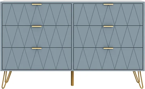 Vista 14 de UEV Cómoda grande negra de 6 cajones, cómoda moderna con cajones anchos y asas de metal, cómoda de almacenamiento de madera para dormitorio, Negro