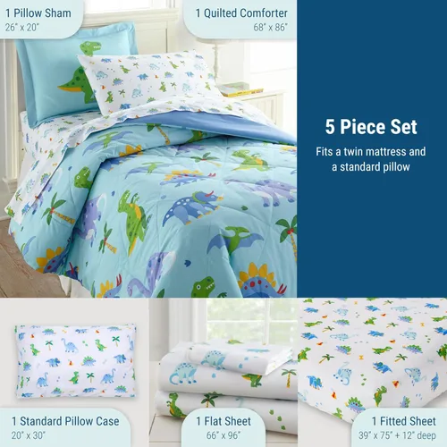 Vista 2 de Wildkin Juego de ropa de cama individual de 5 piezas, edredón, sábanas y fundas de almohada 100% algodón para acurrucarse cómodamente, Tierra