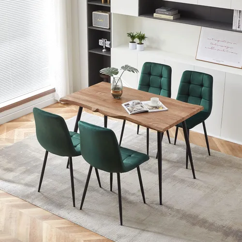 Vista 17 de Juego de 4 mesas de comedor rectangulares con sillas tapizadas, mesa de cocina moderna y sillas para espacios pequeños, color negro