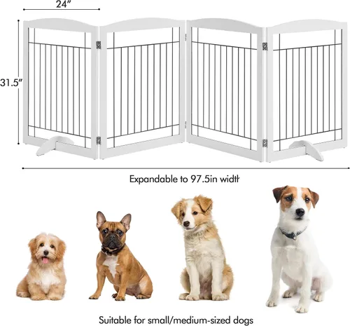 Vista 4 de Yaheetech Puerta para perros de 32 pulgadas de alto, extra ancha, para mascotas, plegable para interiores, valla de seguridad de alambre y madera
