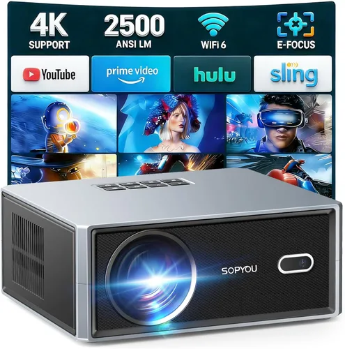 Vista 8 de [Aplicaciones integradas] Proyector inteligente con WiFi y Bluetooth, proyector de películas para exteriores SOPYOU 4K decodifica un máximo de 450