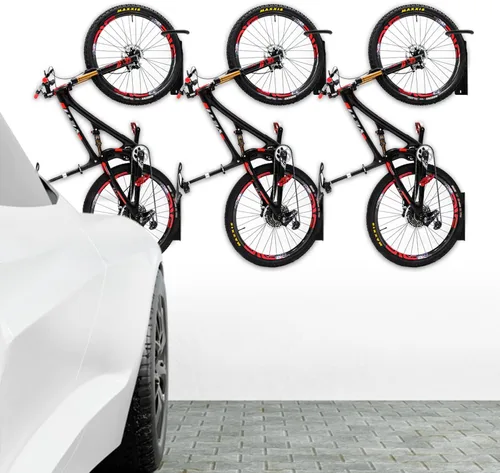Vista 5 de Paquete de 2 soportes de pared giratorios para bicicleta, solución de almacenamiento de bicicletas para ahorrar espacio y fácil acceso. Gran soporte