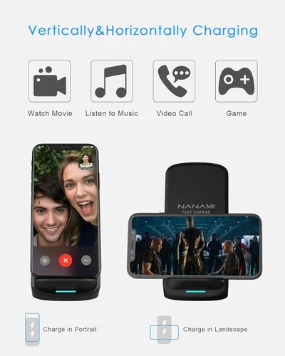 Vista 3 de NANAMI Cargador inalámbrico rápido, soporte de carga inalámbrica certificado Qi con adaptador PD20W USB para iPhone 17/17 Air/17 Pro/17 Pro