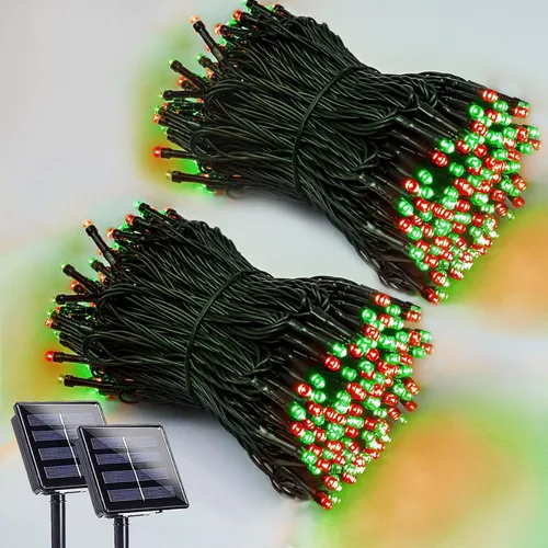 Vista 13 de Paquete de 2 luces de cuerda solares de 200 LED para exteriores, luces de Navidad solares impermeables al aire libre, luces de cuerda solares