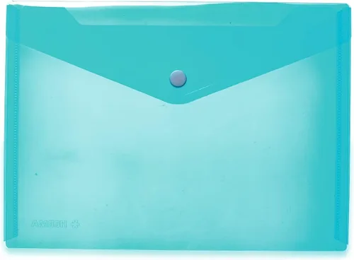 HERMA 20059 Cartera de documentos A5 transparente azul claro, pequeños bolsillos transparentes, sobre con cierre de botón de presión, sobre de
