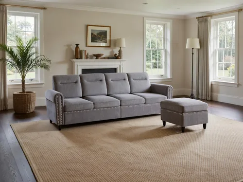 Vista 2 de Sofá modular en forma de L gris con otomana móvil para sala de estar, 106