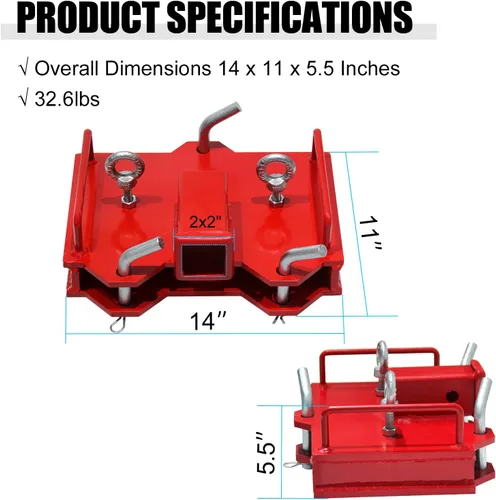 Vista 4 de Receptor de enganche de remolque de carretilla elevadora para horquillas de doble paleta, adaptador de remolque, receptor de enganche de remolque