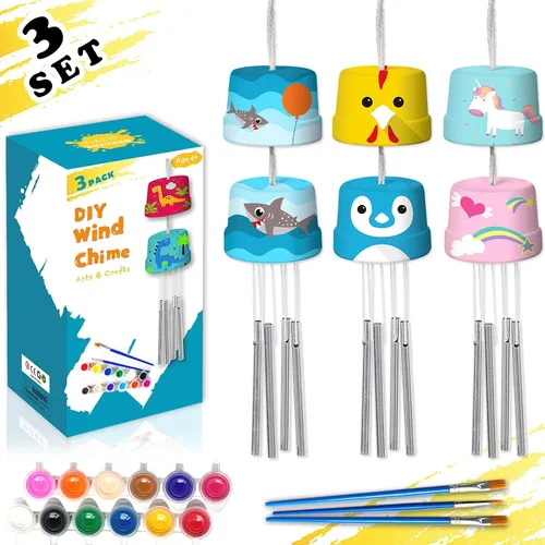 Paquete de 3 carillones de viento DIY - Artes y manualidades para niños y niñas de 8 a 12 años, 4 a 8, 6 a 8, 5 a 7, 3 a 5 años, para construir y