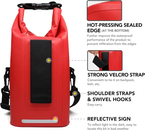 Vista 3 de Kit de primeros auxilios impermeable de 250 piezas, bolsa seca reflectante con tapa enrollable para barco, bolsas de emergencia, kit médico