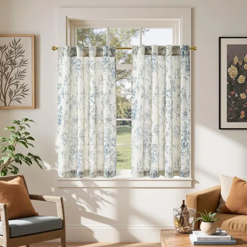 Vista 45 de Jinchan - Cortinas de lino texturizado para cocina, 24 pulgadas, natural, 2 paneles Mezcla de lino beige natural