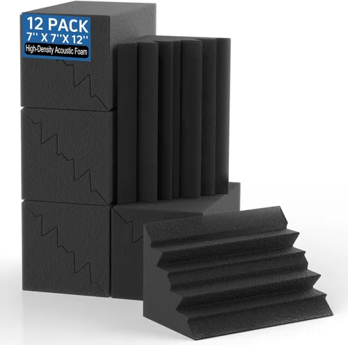 Paquete de 12 Trampas de Graves de Esquina Espuma Acústica de Esquina 7''x7''x12'' Paneles de Espuma Insonorizante para Paredes Paneles Acústicos de