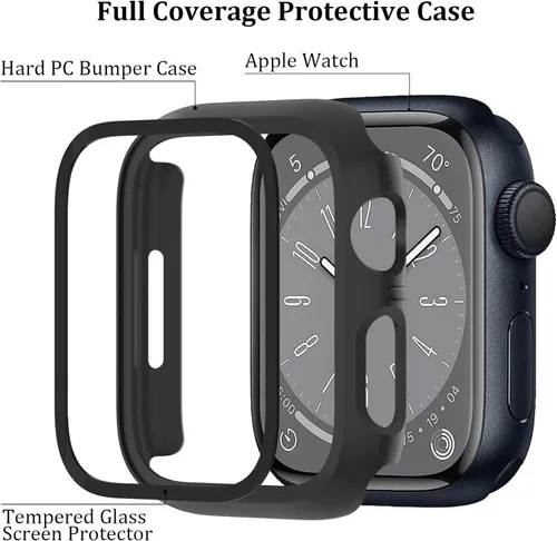Vista 2 de Paquete de 6 fundas compatibles con Apple Watch Series 9 8 7 de 41mm con protector de pantalla de vidrio templado, cubierta protectora ultradelgada