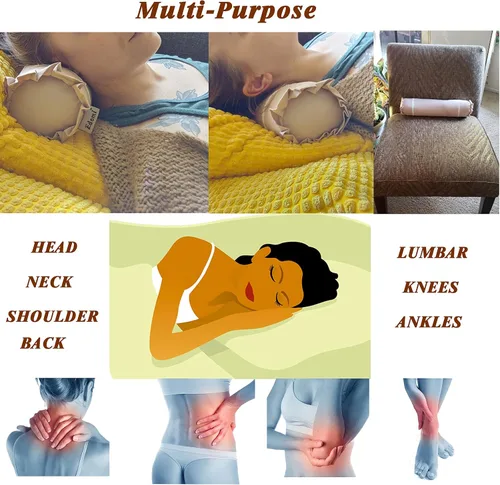 Vista 7 de Almohadas ajustables de trigo sarraceno para dormir, almohada cilíndrica con soporte cervical para el cuello, almohada de hueso transpirable