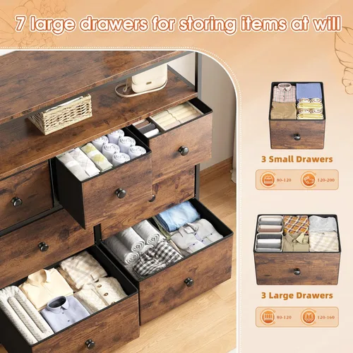 Vista 13 de EnHomee Soporte de TV para dormitorio con 7 cómodas y 2 estantes abiertos, cómodas y cómodas para pasillo, entrada, dormitorio, gris