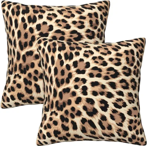 HOSTECCO Juego de 2 fundas de almohada con estampado de leopardo de 18 x 18 pulgadas, fundas de almohada decorativas de terciopelo con estampado de