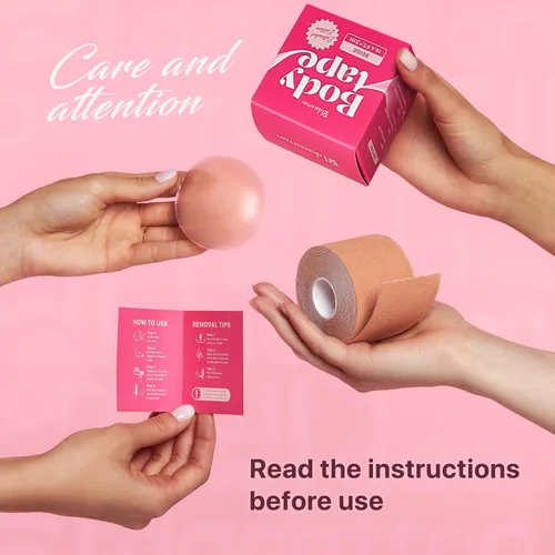 Vista 6 de DACOTTON Cinta para pechos - Cinta de pecho beige para levantamiento de senos y copa A-G - Cinta de pecho con 2 cubiertas para pezones, 8 cintas