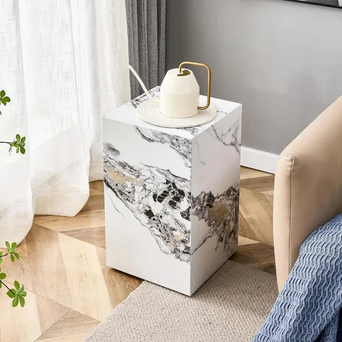 Vista 19 de Mesa de centro de mármol blanco, mesa de centro costera con patrón de mármol sintético, mesas de centro rectangulares pequeñas para sala de estar