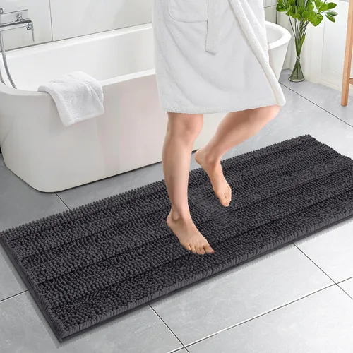 Vista 28 de OLANLY Alfombras de Baño Gruesas de 47 x 20 pulgadas, Extra Suaves Absorbentes de Chenilla a Rayas, Respaldo de Goma, Lavables y Secables a Máquina