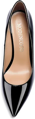 Vista 3 de MODENCOCO Zapatos de tacón bajo de patente sólido para mujer de 1.5 pulgadas