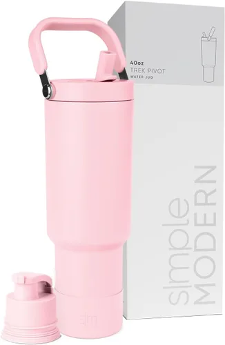 Vista 32 de Simple Modern Trek Pivot Vaso con pajita abatible de 30 oz con asa Botella de agua y protector Tapas intercambiables de pajita y para beber