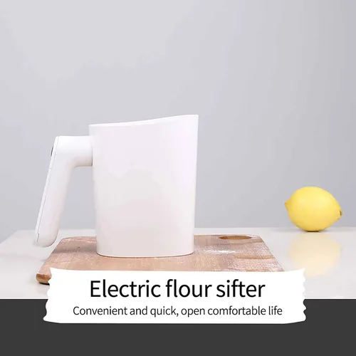 Vista 6 de Tamiz de harina eléctrico a pilas para hornear, tamiz de mano con mango ergonómico, malla de acero inoxidable fina, diseño fácil de limpiar