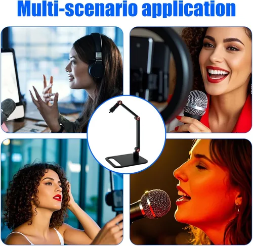 Vista 6 de Soporte de micrófono, carga máxima de 3.3 libras, soporte de brazo de micrófono de escritorio ajustable con adaptadores de rosca para podcast