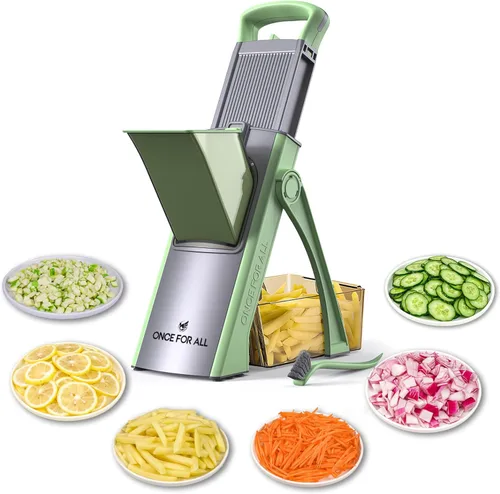 Vista 15 de ONCE FOR ALL Safe Mandoline Slicer Pro, Gen 4th, Cortador de verduras de grosor ajustable para cocina, picadora de alimentos con recipiente, tapa