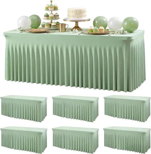 Vista 52 de Wish Care Paquete de 2 manteles de elastano elástico azul bebé para mesas rectangulares de 4 pies, manteles ajustables sin arrugas de 4 pies