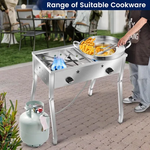 Vista 3 de ARC - Estufa de doble quemador de 150,000 BTU con juego de comal Discada de 23 pulgadas Utensilios de cocina para acampar al aire libre