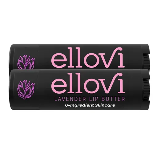 Ellovi Bálsamo labial de mantequilla labial natural, lavanda, lo suficientemente puro para comer, fabricado con solo 6 ingredientes veganos, cuidado