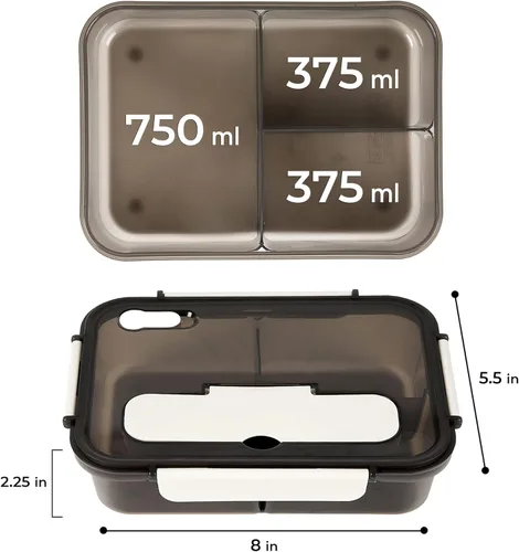 Vista 3 de Bento Box - Lonchera grande para adultos Contenedor de preparación de comidas a prueba de fugas de 3 compartimentos, 50.7 fl oz Práctica