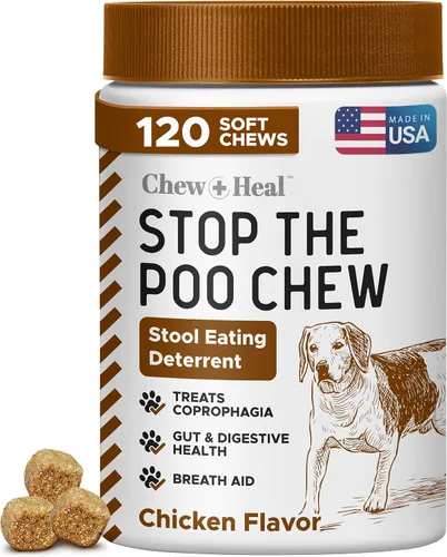 No Poo Chews - Masticables para perros, 120 masticables suaves, sabor a pollo, sin picaduras de caca, tratamiento de coprofagia para perros,