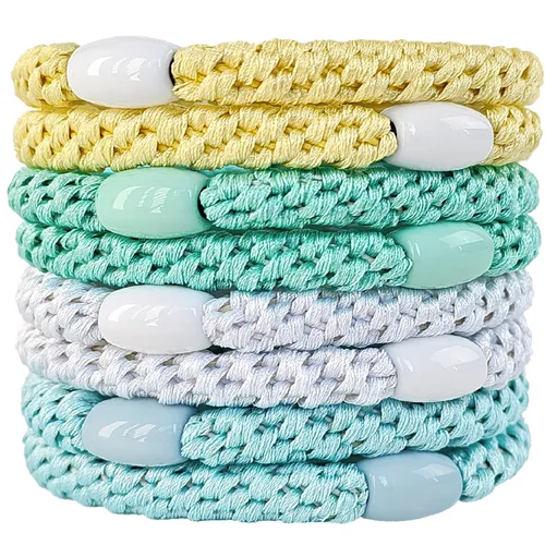 Vista 25 de AXEN 8 ligas elásticas para el cabello para mujeres y niñas, bandas de algodón suaves tejidas para coletas para cabello grueso y cabello rizado