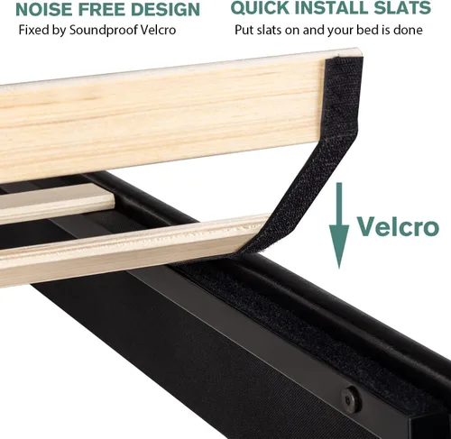 Vista 6 de IMUsee Base de cama tapizada de piel sintética tamaño Queen con cabecera capitoné con botón ajustable, listones de madera y soporte de rieles