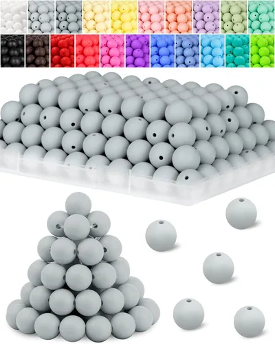 Vista 8 de 120 piezas de abalorios de silicona FIVEIZERO, abalorios de silicona redondos de 15 mm a granel en negro para hacer llaveros, pulseras, collares