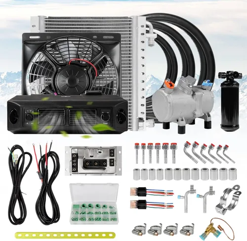 Kit de compresor eléctrico de aire acondicionado de automóvil de 12 V, aplicable a autos clásicos, camionetas, RV, camiones, vehículos agrícolas,