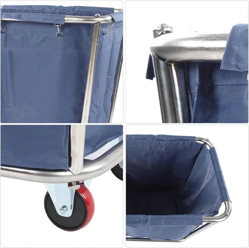Vista 7 de Carrito de lavandería comercial, cesta industrial con ruedas para ropa sucia, carrito de camiones con cesta de acero inoxidable resistente