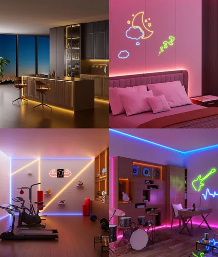 Vista 5 de DeckTok Luces de Cuerda LED de Neón - Control LED Flexible con App/Control Remoto Luces de Cuerda 16.4 Pies Múltiples Modos RGB IP65 Impermeable