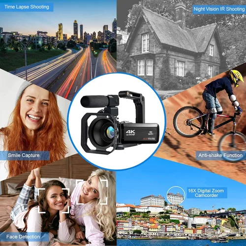 Vista 7 de Videocámara 4K Cámara de video 48MP con enfoque automático para YouTube 60FPS 18X Zoom Cámara digital WiFi, micrófono, estabilizador, 2 tarjetas SD