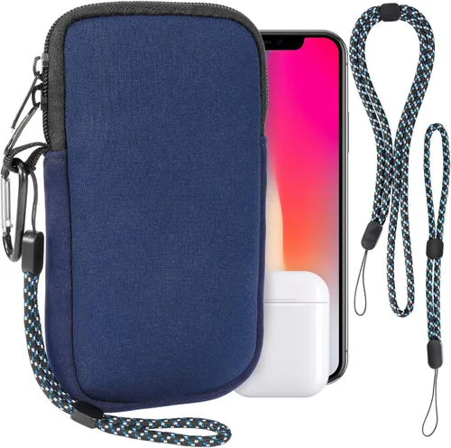 Vista 11 de Pwsap Calcetín para teléfono, bolsa de neopreno universal resistente a golpes e impactos con mosquetón y correa de cordón, funda para senderismo