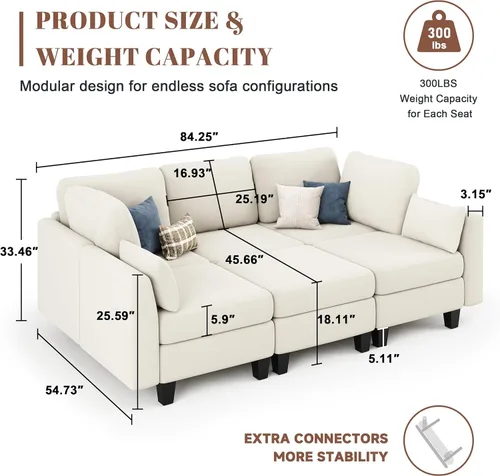 Vista 3 de Sofá seccional con sofá cama, sofá modular de 6 plazas, cómodos sofás seccionales convertibles, sofás convertibles con otomanos, sofás seccionales