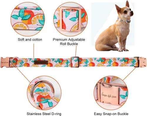 Vista 2 de Unique style paws - Collar para perro con hebilla de metal, naranja, duradero, lindo collar para perros pequeños, medianos y grandes