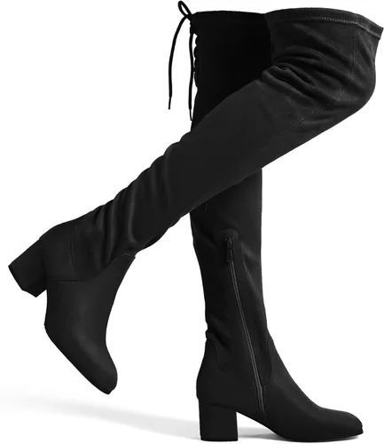 DREAM PAIRS - Botas de tacón alto y grueso para mujer por encima de la rodilla largas y elásticas sensuales botas de otoño